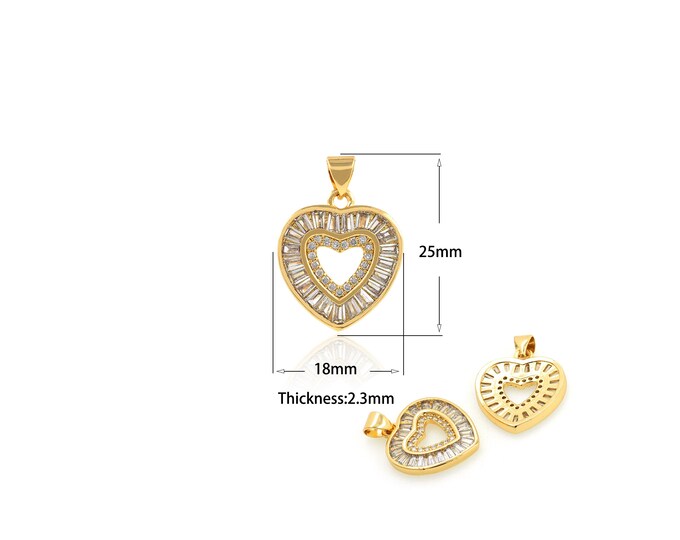 1Pcs Gold-Filled Zircon Heart-Shaped Pendant, Exquisite Heart-Shaped Necklace, Floating Heart-Shaped Necklace, Gift For Her 18x25x2.3mm