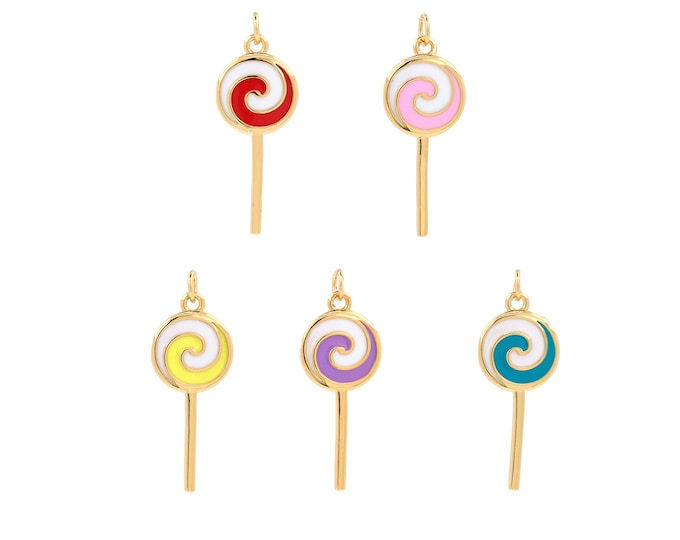 18K Gold Filled Lollipop Pendant,Gold Dainty Lollipop Charms,Lollipop Charm Bracelet Necklace for DIY Jewelry Making Supply