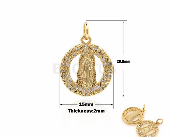 1PCS Micro-Pave Medal Of Saint Guadalupe, Religious Charm, Virgin Mary Pendant, Charm Of Virgin Mary 20.8×15×2mm