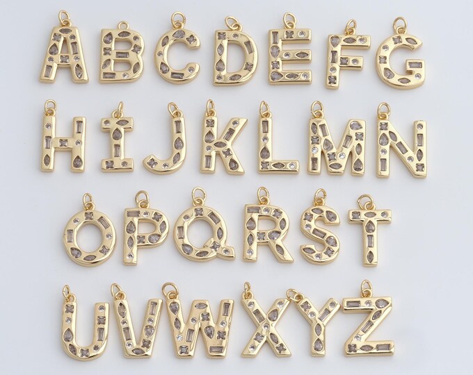 Initial Pendant,18K Gold Filled Letter Necklace, Micropavé CZ Alphabet Pendant, DIY jewelry Making Accessories,24x15x3mm