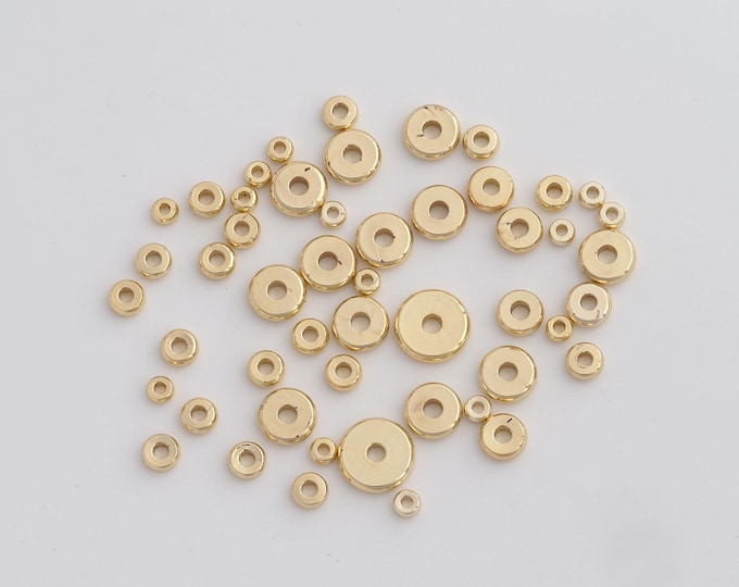 100pcs 18K Gold Tiny Flat Round Spacer Beads,Bracelet Beads for Bracelet Jewelry Necklace Making Supply