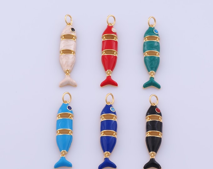 Fish Pendant,18K Gold Filled Marine Life Necklace, Enamel Fish Pendant, DIY jewelry Making Accessories,27.3x8.7x5mm