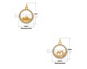 1PCS  Mountain Necklace Jewelry，Wave Beach Necklace Jewelry，Sea Wave Charms，Dainty Circle Mountain Charm 17.5×13×2.5mm