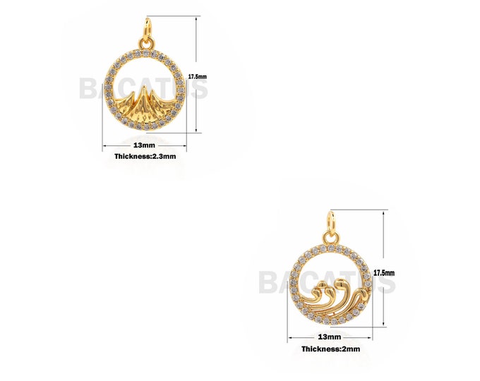 1PCS  Mountain Necklace Jewelry，Wave Beach Necklace Jewelry，Sea Wave Charms，Dainty Circle Mountain Charm 17.5×13×2.5mm