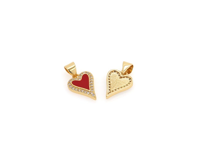 18K Gold Filled Heart Pendant, Gold Dainty Heart Charms,Simple pendant Bracelet Necklace for DIY Jewelry Making Supply