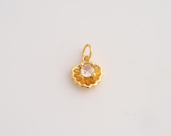 18K Gold Filled Shell Charm,Dainty Oyster Pendant,CZ Shell Pendant ,DIY Jewelry Supplies,14.4x9.7x4.2mm