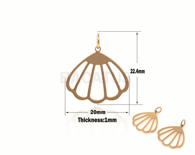 1pcs Gold-Plated Shell Charm, Fan-Shaped Pendant, Fan-Shaped Charm, Hollow Shell Pendant For Jewelry Making 22.4x20x1mm