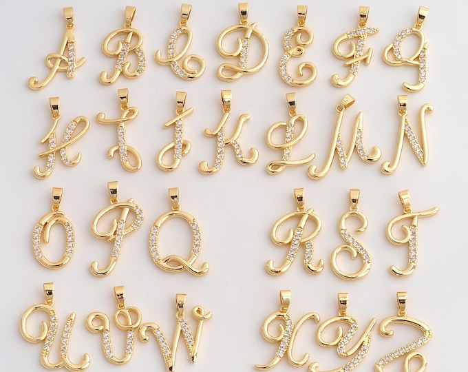 18K Gold Filled Gold Silver Initial Charm,Dainty A-Z Letter Pendant,CZ Initial Pendant ,DIY Jewelry Supplies,10.2x7.8x5.5mm