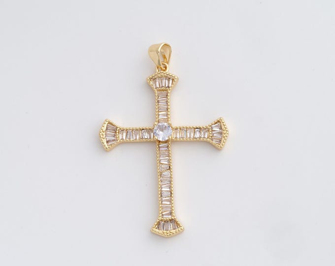 Cross Charm,18K Gold Filled Cross Necklace,Religious Charm, MicroPave CZ Christian Charm, DIY Jewelry Supplies, 43.7x28x4.3mm