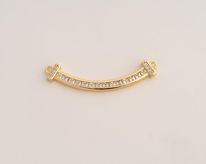 18K Gold Filled Curved Bar Connector,Bar Connector,CZ Curved Bar Connector for Jewelry Making 37.7x10x2.8mm
