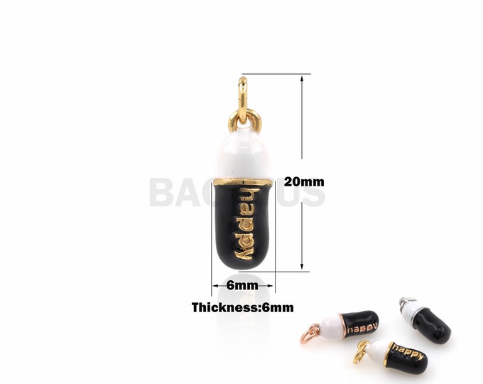 1PCS Capsule Necklace Enamel Charm Pill Accessories Suitable for Bracelet Necklace Jewelry Products Happy Capsule Gold Filling 20x6x6mm