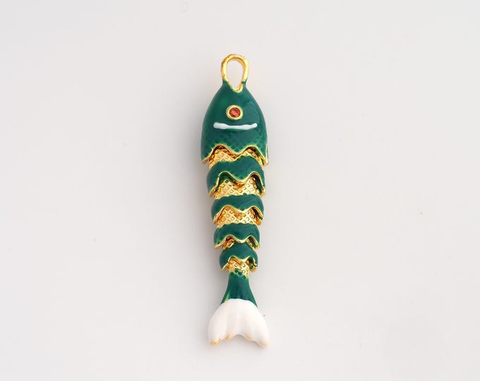 18K Gold Filled Fish Charm,Dainty Enamel Marine Life Pendant,CZ Fish Pendant ,DIY Jewelry Supplies,45.4x10x7mm
