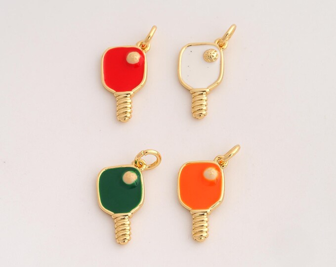 18K Gold Filled Racket Charm,Dainty Enamel Sports Pendant,Racket Pendant ,DIY Jewelry Supplies,20.4x9.6x2.7mm