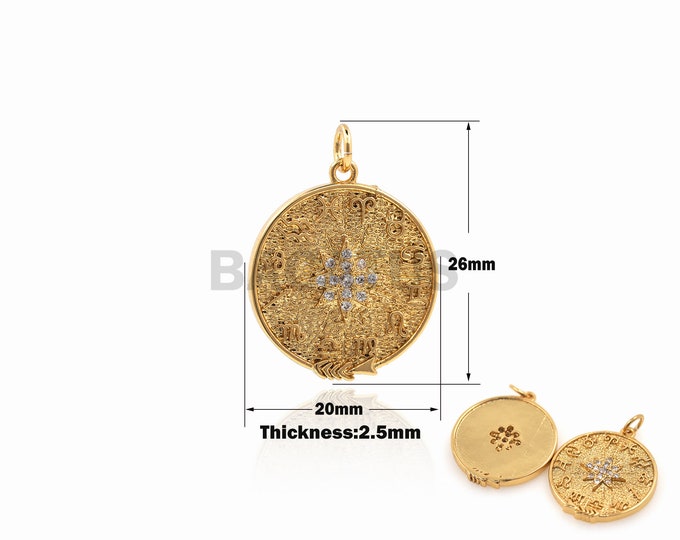 1PCS Coin Pendant Gold Coin Charm Polaris Jewelry Micropavé 18K Gold Filled DIY Jewelry Making Accessories Star Charm 26x20x2.5mm