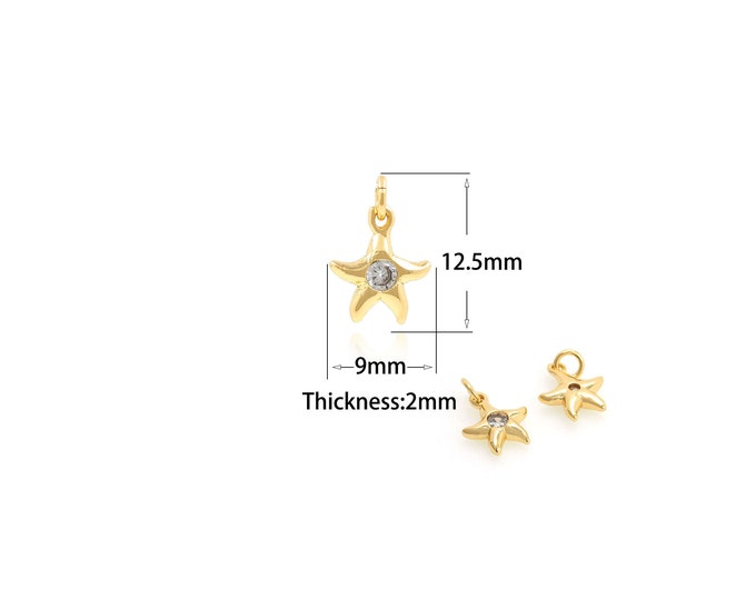 1pcs Starfish Pendant Beach Lover Gift, Starfish Necklace, Beach Jewelry, Starfish Jewelry, Zircon Star Pendant, Beach Style 9x12.5x2mm