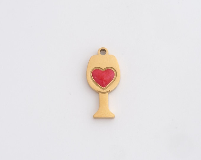 Stainless Steel Wine Glass Pendant,Enamel Charms,Cup Charm Bracelet Necklace for DIY Jewelry Making Supply,18.3x8.5x2mm