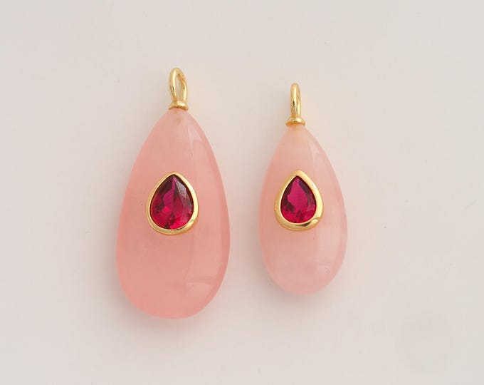 18K Gold Filled Natural Stone Charm,Energy Stone Pendant,Water Drop Stone Pendant,DIY Jewelry Supplies,Big 41.5x18.2x9.7mm Small 34.7x14x9mm