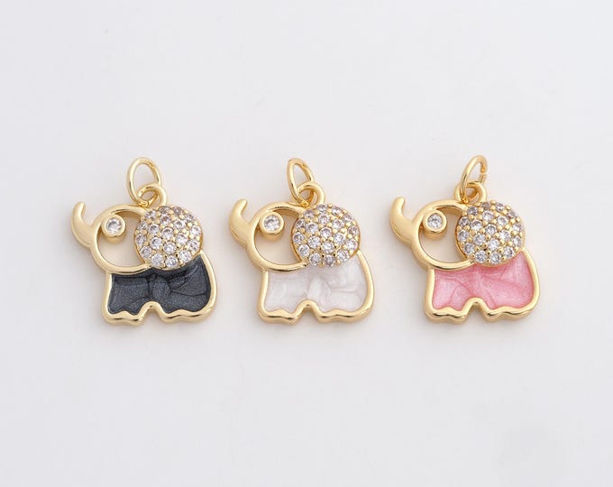 18K Gold Filled Elephant Charm, Enamel Animal Pendant,CZ Elephant Necklace Charm, DIY Jewelry Supplies, 18.4x14.8x3.4mm