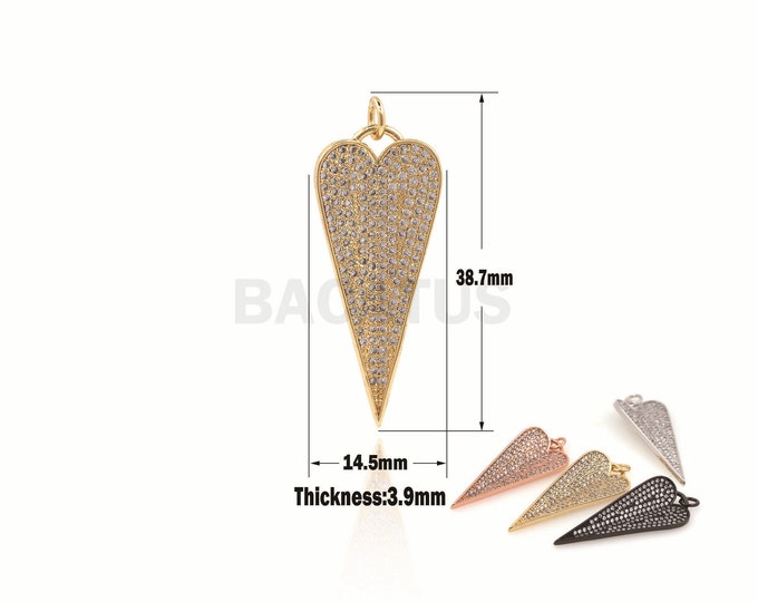 1PCS Micro-Pave Heart Pendant, CZ Heart Pendant, Big Heart Pendant, Heart Necklace, Suitable For Jewelry Making 38.7x14.5x3.9mm