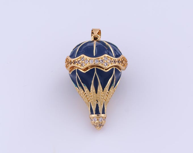 Hot Air Balloon Pendant,18K Gold Filled Balloon Necklace,Micropavé CZ Hot Air Balloon Pendant,DIY jewelry Making Accessorie,39.7x22.8x22.8mm