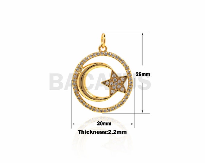 1PCS  Exquisite CZ Star And Moon Necklace, Moon Pendant, Star Pendant, Star Jewelry, Moon Charm, DIY Jewelry Making Accessories 26×20×2.2mm