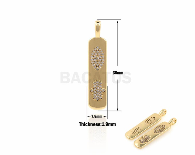1PCS Micro-Pave Eye Hamsa Pendant, Hamsa Necklace, Hand Charm, Eye Charm, Gold-Plated Ornaments 36x7.8x1.9mm