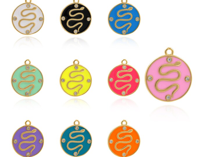 18K Gold Filled Round pendant,Gold Dainty Snake Charms,Round Charm Bracelet Necklace for DIY Jewelry Making Supply