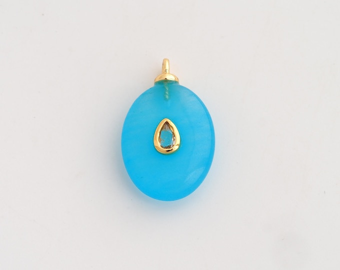 18K Gold Filled Natural Stone Charm,Dainty Energy Stone Pendant,Oval Stone Pendant ,DIY Jewelry Supplies,24.8x15.2x6.3mm