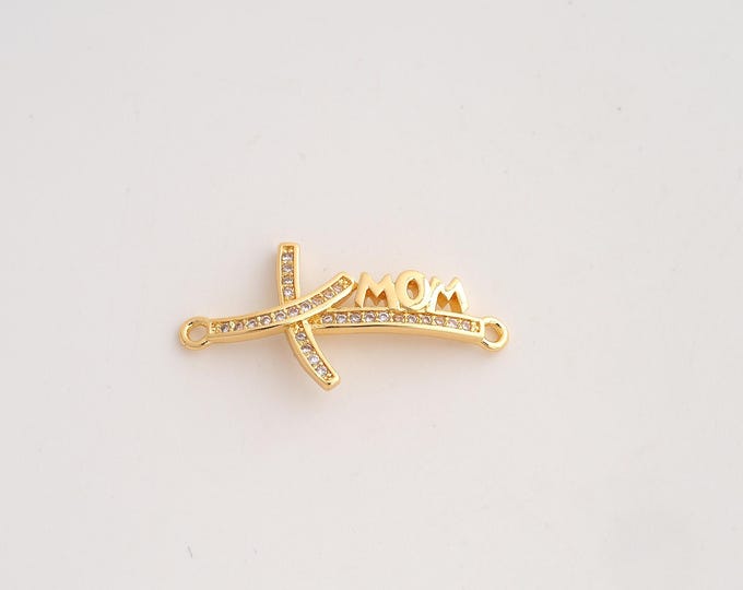 18K Gold Filled MOM Connector,Letter Connector,CZ Mom Connector for Jewelry Making 27.2x13.6x2.4mm