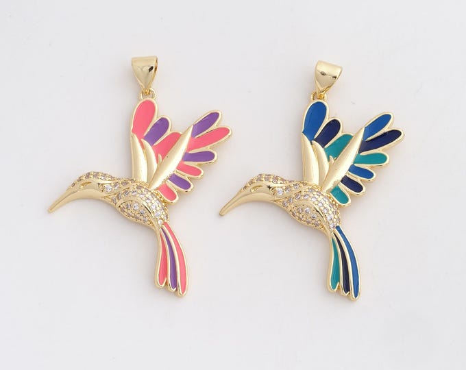 18K Gold Filled Bird Charm, Enamel Flying Pendant,CZ Animal Necklace Charm, DIY Jewelry Supplies, 40.6x31x4mm