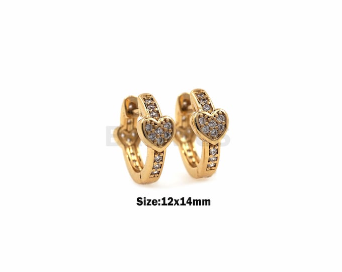 1Pair Love Zircon ear Hoop Heart-Shaped Earrings, Valentine’s Day Gift, Wedding Heart-Shaped Earrings, Love Earrings With 12x14mm