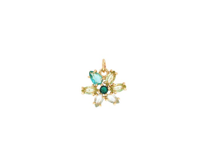 Flower Pendant, Micropavé CZ Plant Necklace, 18K Gold Filled Flower Charm, Plant Charm, DIY Jewelry Supplies,17x16x4.5mm