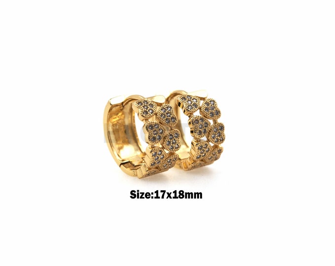 1Pair Double Row Love Earrings Earrings Diamond Hoop Earrings Gold Hoop Hoop Earrings Gold Hoop Hoop Earrings Gift for her 17x18x7mm