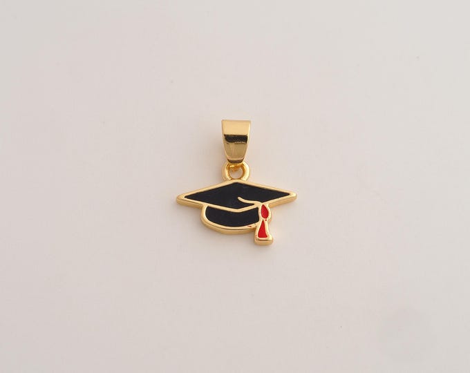 18K Gold Filled Doctoral Cap Charm,Dainty Enamel Doctoral Cap Pendant,Doctoral Cap Pendant ,DIY Jewelry Supplies,18x16.5x2mm