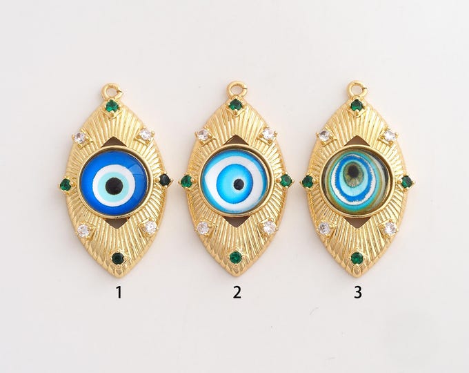 18K Gold Filled Evil Eye Pendant,Enamel Devil Eye Charms,Eye Charm DIY Jewelry Making Supply,36.6x21x7.6mm