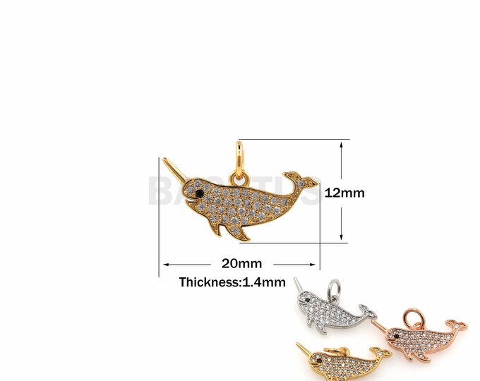1PCS Flat Narwhal Pendant Narwhal Necklace Ocean Unicorn Micro Paving Ocean Life Charm DIY Jewelry Making Supplies 12x20x1.4mm