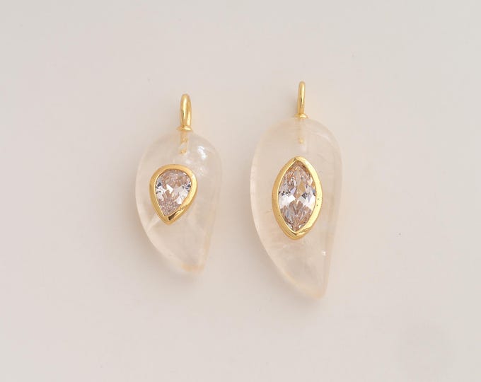 18K Gold Filled Natural Stone Charm,Dainty Energy Stone Pendant,Horn Stone Pendant ,DIY Jewelry Supplies,Big 37.5x14.8x9.3mm Small 31x14x8mm