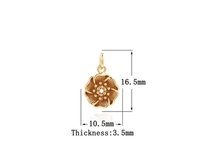 18K Gold Filled Flower Pendant, Gold Dainty Flower Charms,Simple pendant Bracelet Necklace for DIY Jewelry Making Supply