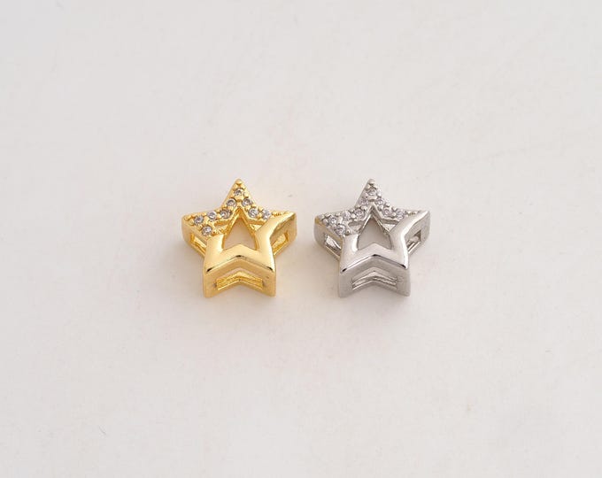 Gold CZ Star Beads, 18K Gold Filld Starburst Beads,for Jewelry Making Supplies,10x9.5x5.7mm
