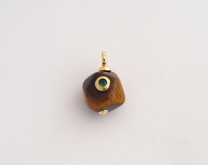 18K Gold Filled Natural Stone Charm,Dainty Energy Stone Pendant,Tiger Eye Pendant ,DIY Jewelry Supplies,18.8x13x13mm