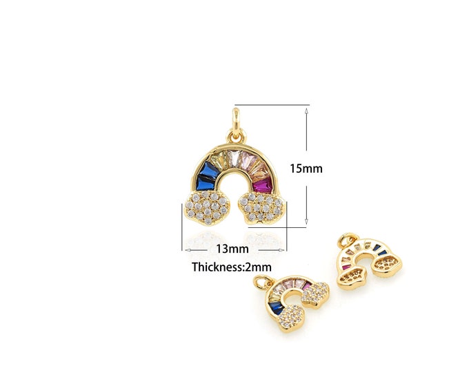 1PCS High-Quality real Gold-Plated Rainbow Pendant CZ Paving Rainbow Zircon Cloud Pendant Small Rainbow DIY Production 13x15x2mm