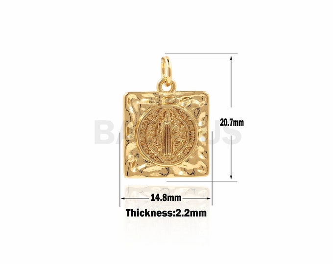 gold Saint Benedict Medal charm，Christian Catholic  Bracelet Accessories,Medallion  Pendant for  Jewelry Making 20.7x14.8x2.2 mm 1PCS