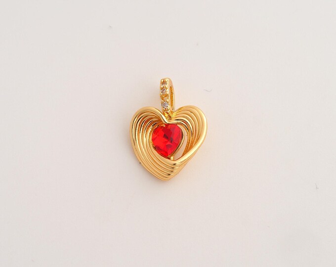 18K Gold Filled Heart Charm,Dainty Love Pendant,CZ Heart Pendant ,DIY Jewelry Supplies,17x12.8x4.3mm