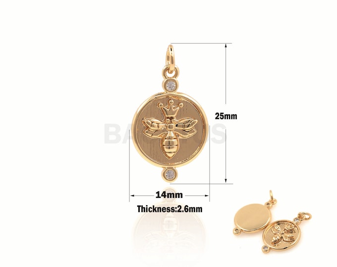 1pcs 18K Gold-Plated Bee Pendant, Bee Charm, Insect Charm, Bee Necklace, Bee Coin Necklace, Suitable For Jewelry Making Products 25x14x2.6mm