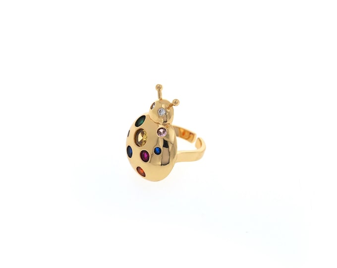 Ladybug Ring,Stackable Ring,Ladybug Ring,Adjustable Ring,Open Ring,18K Gold Filled Ladybug Ring,
