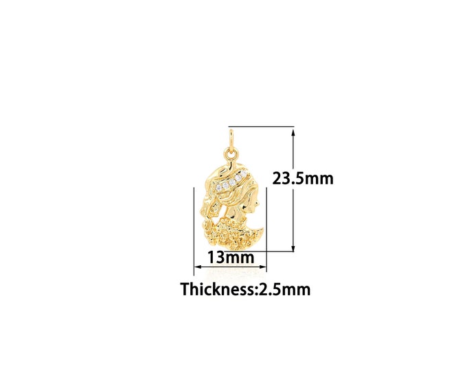 18K Gold Filled Portrait Pendant,Gold Dainty Portrait Pendant Charms,Simple pendant Bracelet Necklace for DIY Jewelry Making Supply