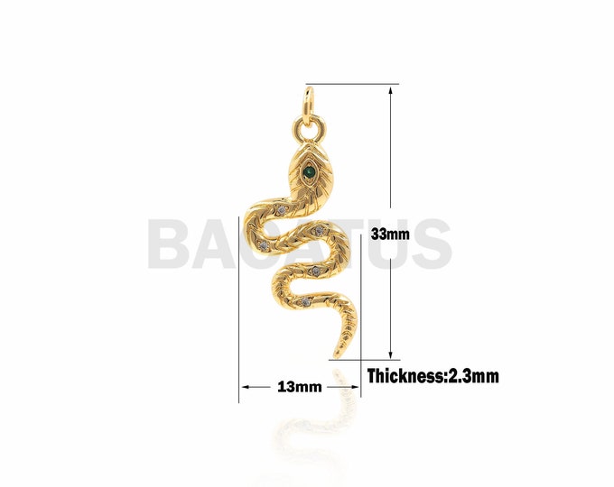 1PCS  Snake Necklace, Golden Snake Pendant, Snake Charm, Snake Earrings, Suitable For Making Necklace Bracelet Earrings 33×13×2.3mm
