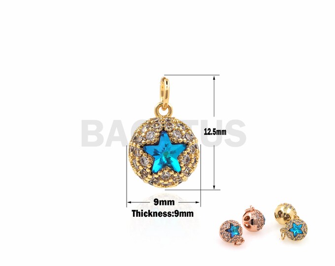 1PCS  CZ round star necklace, ball charm, star charm, jewelry making supplies,Suitable for jewelry making 12.5x9x9mm