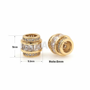 Micro Pave CZ Tube Spacer Beads, Transparent CZ Beads, Metal Spacer Beads, Large Hole Beads, Suitable For Jewelry Making 9x9.5mm Hole 5mm