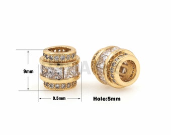 Micro Pave CZ Tube Spacer Beads, Transparent CZ Beads, Metal Spacer Beads, Large Hole Beads, Suitable For Jewelry Making 9x9.5mm Hole 5mm